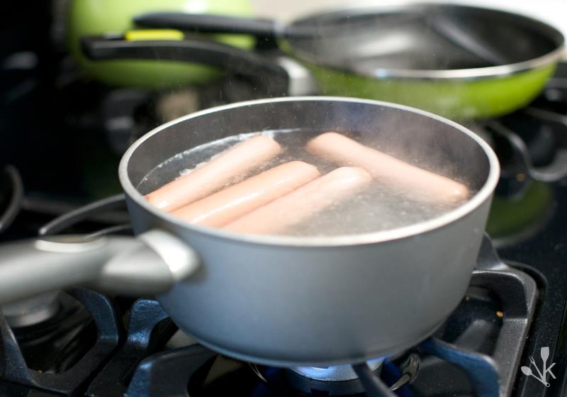 boiling hotdogs in pot