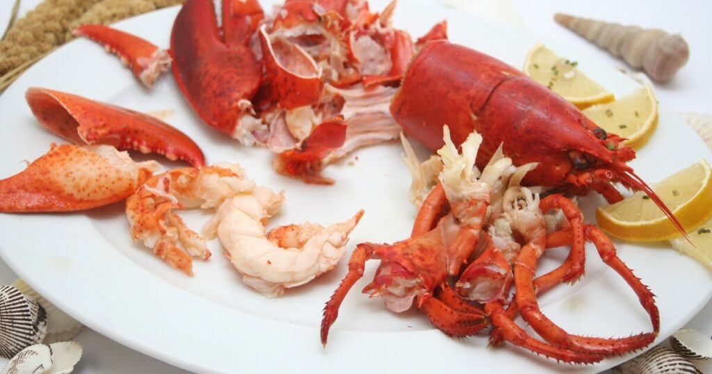 cooked lobster in pieces
