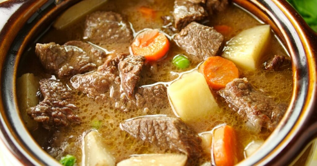 cooking beef stew in pot