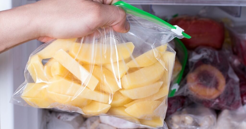 frozen potato wedges plastic bag
