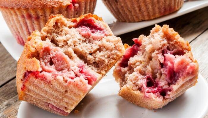 homemade strawberry muffins on plate