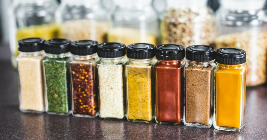 organized spices in jars
