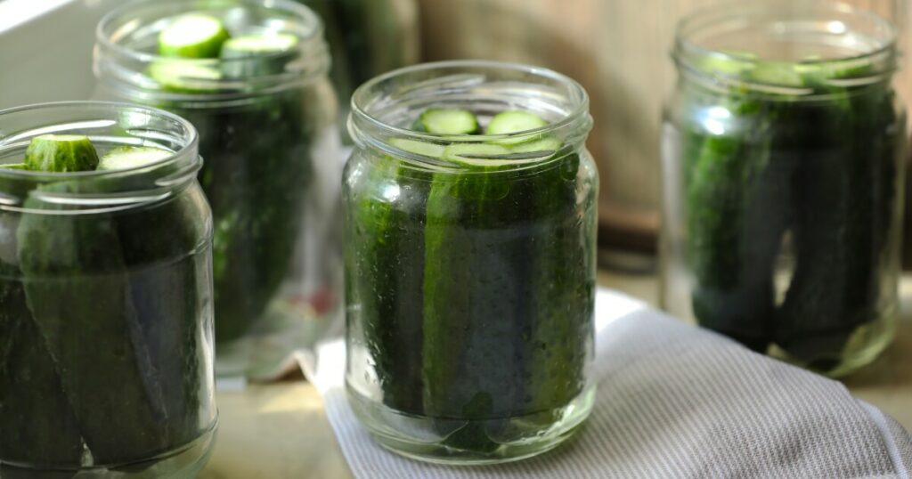 pickling pickles in mason jar