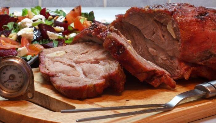 roast pork with thermometer