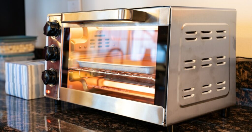 stainless steel toaster oven with baking pan
