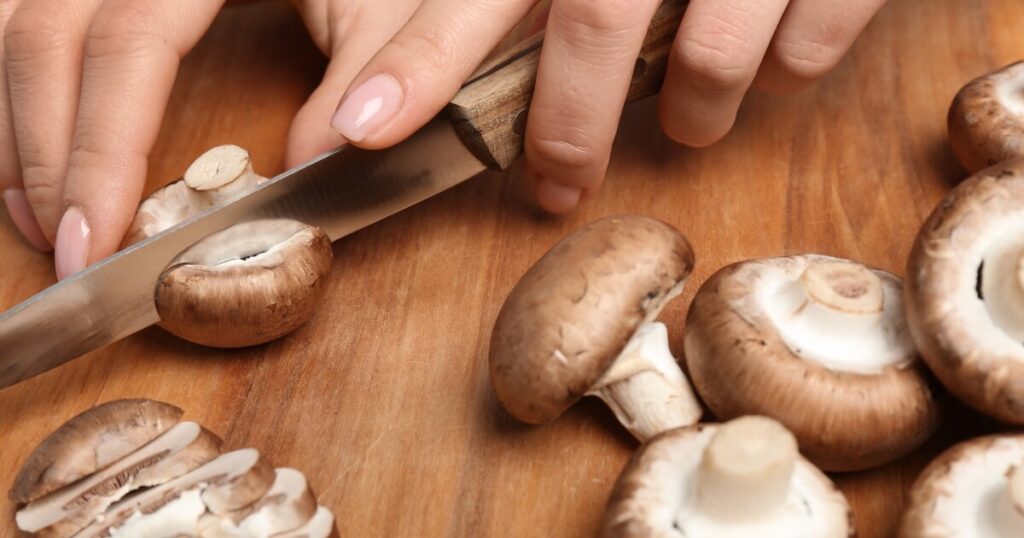trimming and slicing mushrooms