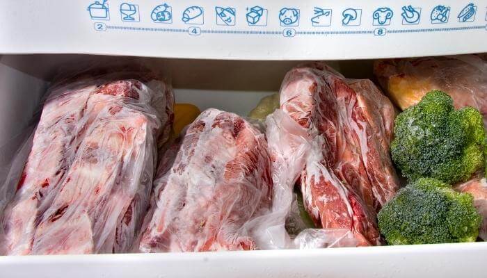 wrapped steak in freezer